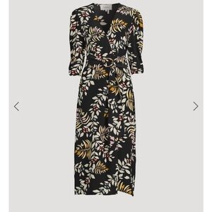 ba&sh Crissy Leaf Print Wrap Midi Dress in Black Sz: Small